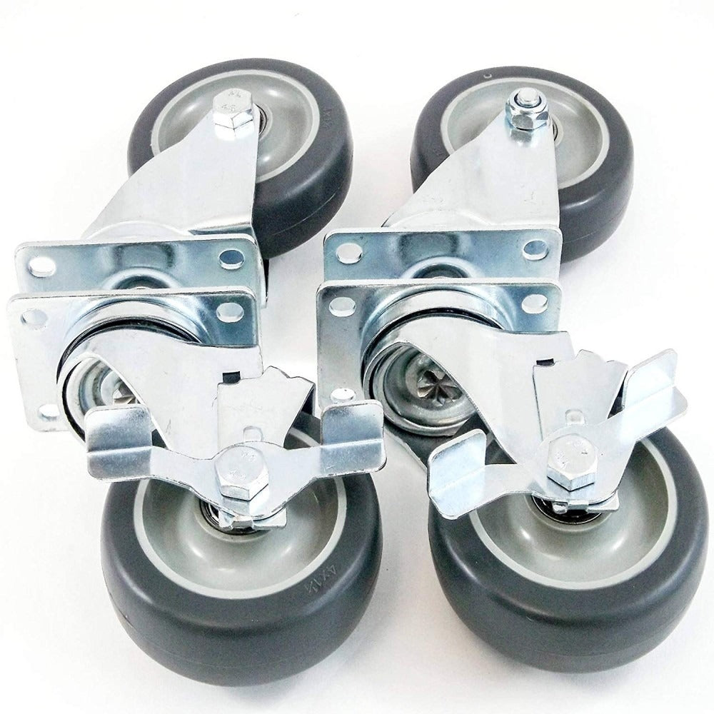 Prepline PFC-4-SB 4" Plate Casters with Side Brake, Set of 4, Polyurethane Tread