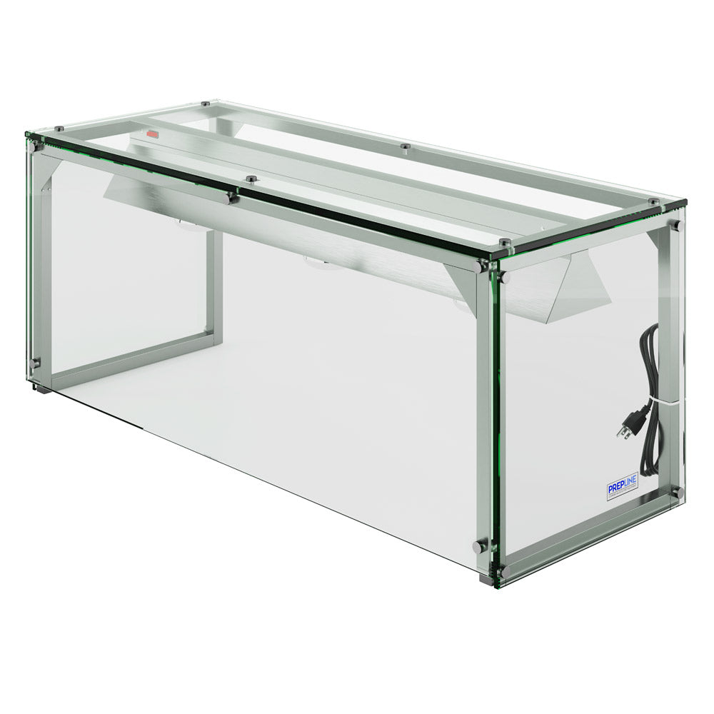 Prepline PSG-LT-30 32" Glass Sneeze Guard with Lamp Bulbs for Steam Table, Four Side Tempered Glass