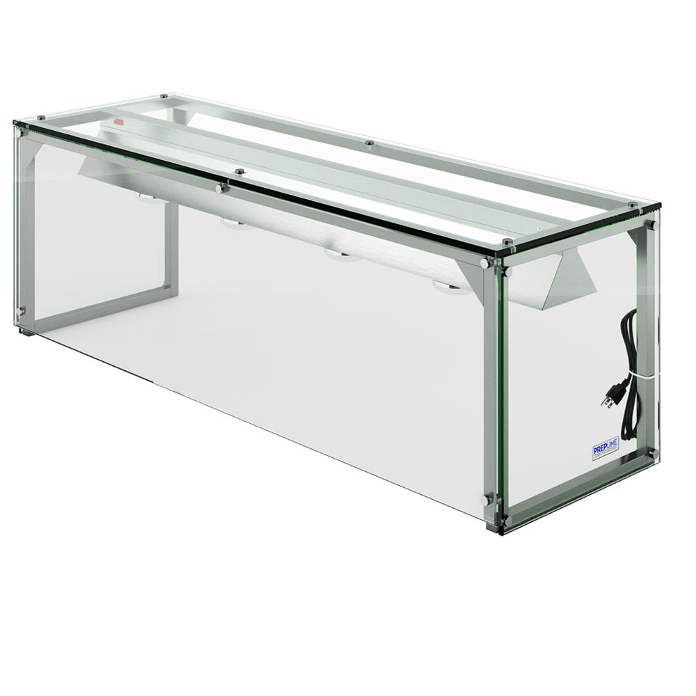 Prepline PSG-LT-74 74" Glass Sneeze Guard with Lamp Bulbs for Steam Table, Four Side Tempered Glass
