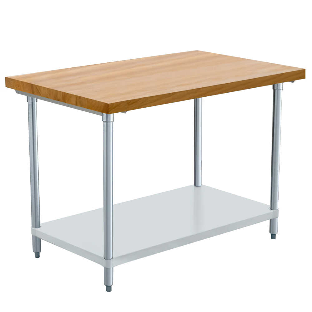 Prepline PWTG-3048-M 30" x 48" x 34"H Maple Flat Top Worktable with Galvanized Undershelf