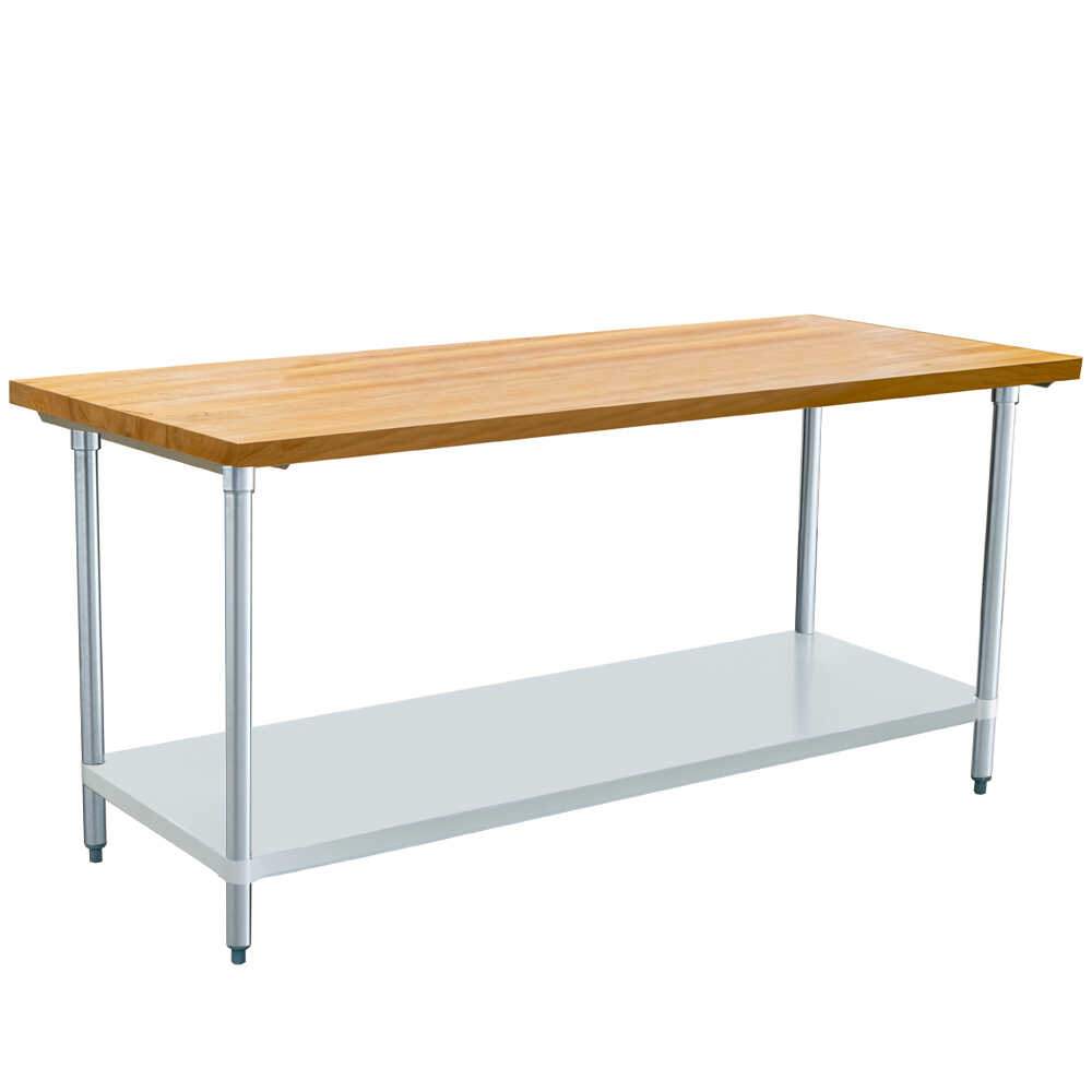Prepline PWTG-3072-M 30" x 72" x 34"H Maple Flat Top Worktable with Galvanized Undershelf