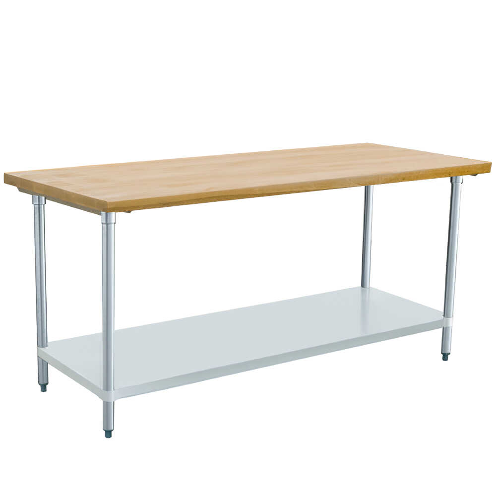 Prepline PWTG-3072-R 30" x 72" x 34"H Hevea Hardwood Top Worktable with Galvanized Undershelf