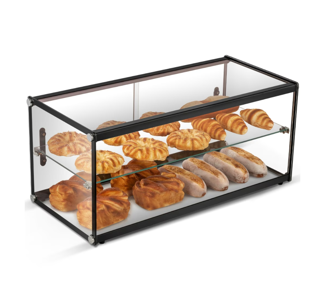 Marchia SA90 33" Dry Straight Glass Countertop Bakery Display Case, 2 Display Levels, Rear Sliding Doors