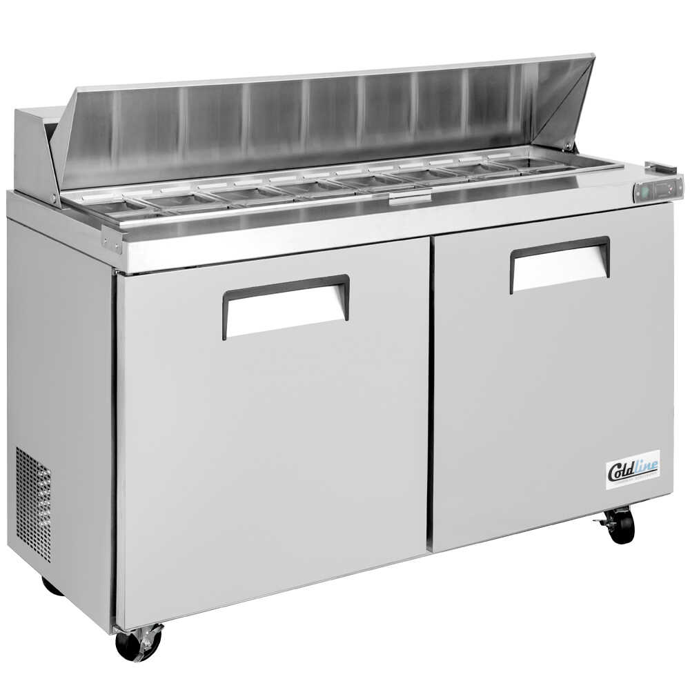 Coldline SPN-60 61 In. Narrow Depth Refrigerated Sandwich Prep Table with Cutting Board and 16 Sixth Size Food Pans, 24 In. Deep