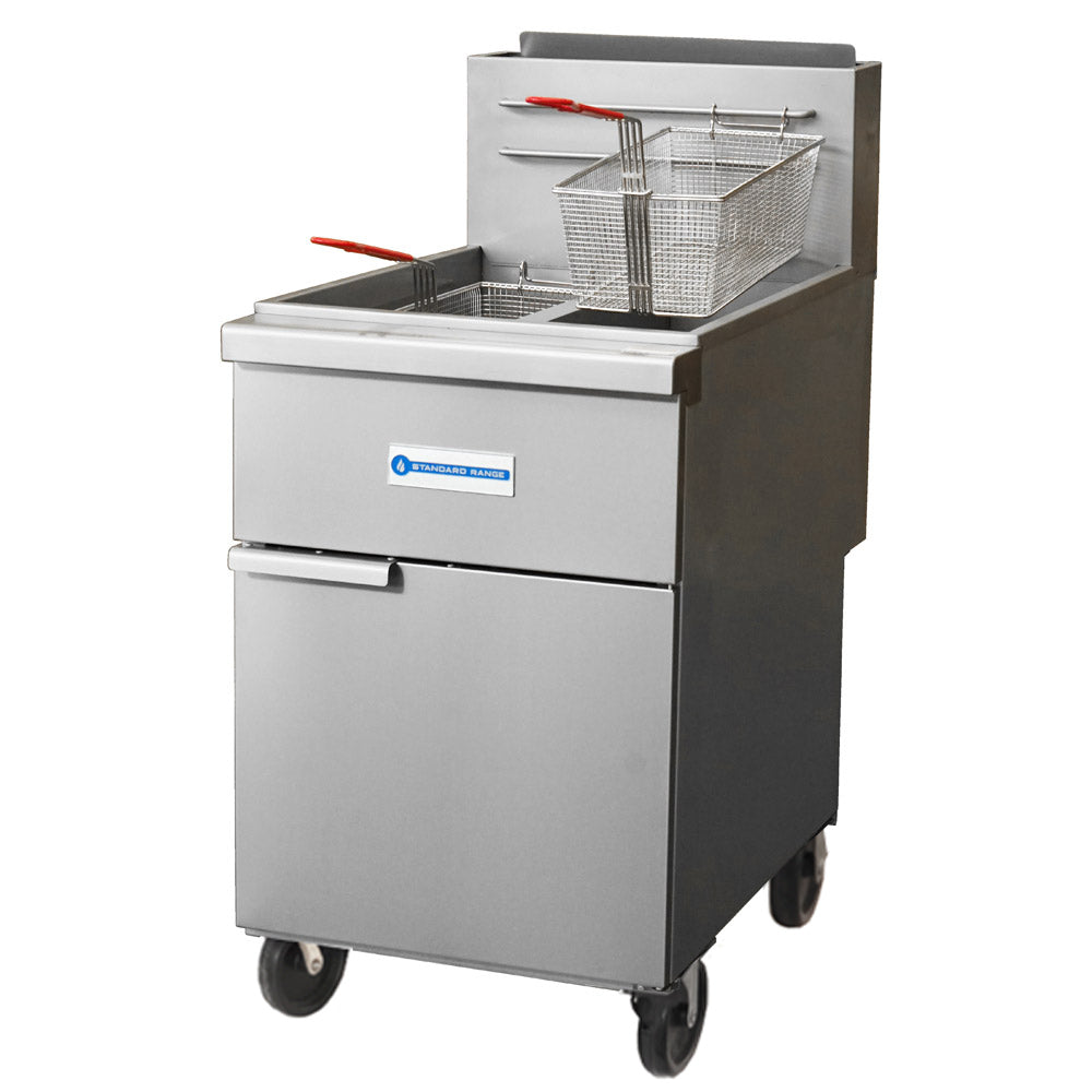 Standard Range SR-F4D-NG Natural Gas Stainless Steel 78 lb. Split Pot Floor Fryer, 120,000 BTU