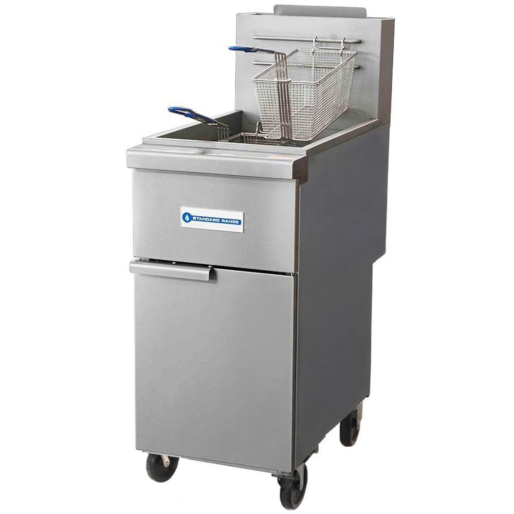 Standard Range SR-F4S-NG Natural Gas 50 lb. Floor Fryer with Solid State Controls, 120,000 BTU