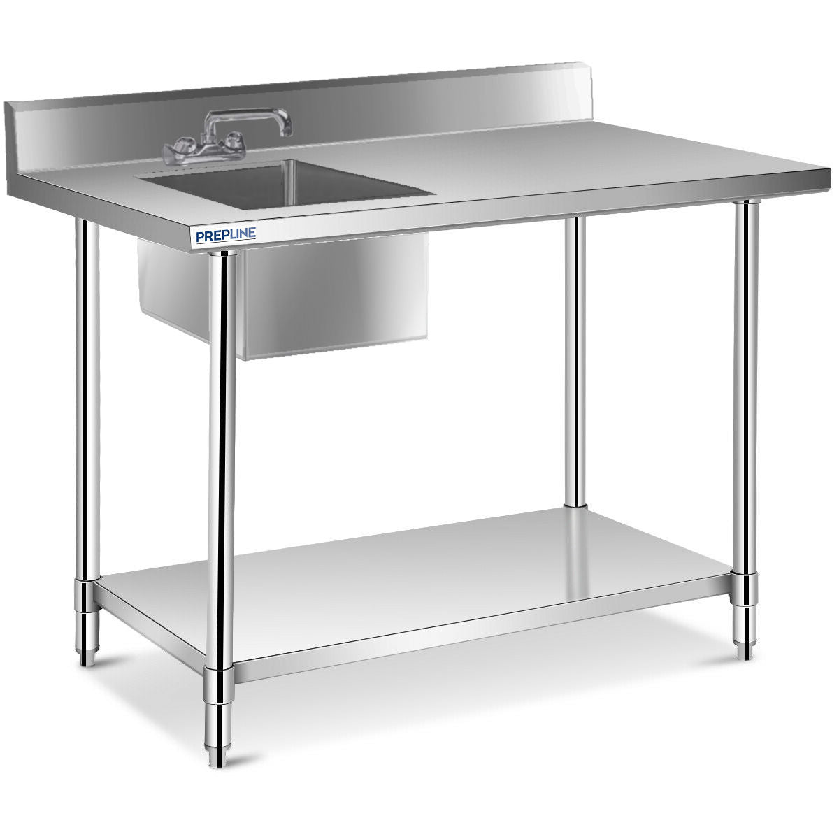 Prepline ST-3048 30 x 48 In. Stainless Steel Sink Table with Deck Mount Faucet and Adjustable Undershelf