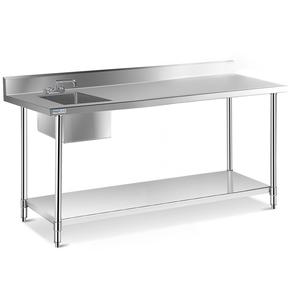 Prepline ST-3072 30" x 72" Stainless Steel Work Table with Sink and Faucet, 16 Gauge 304 Top, 5" Backsplash