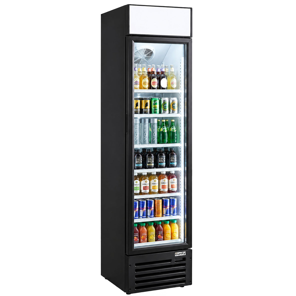 Unity U-17M 17 In. Glass Door Merchandiser Refrigerator, 5.12 Cu. Ft., LED Lighting, Black
