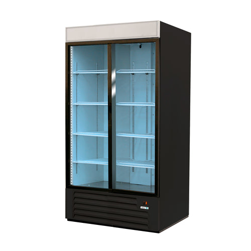 Asber ARMD-47-SD-A 55 In. Two Section Refrigerator Merchandiser, Sliding Glass Doors, 49 Cu. Ft., LED Lighting