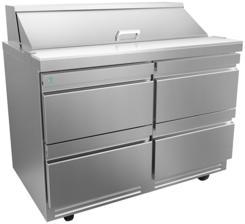 Asber APTS-48-12-D4-P 49 In. Premium Line Salad and Sandwich Prep Table, 12 Pan, 4 Drawers, 16.7 Cu. Ft.