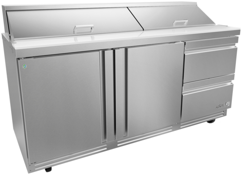 Asber APTS-72-18-D2-P 73 In. Premium Line Salad and Sandwich Prep Table, 18 Pan, 2 Doors And 2 Drawers, 25.4 Cu. Ft.
