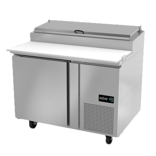 Asber APTP-46 46 In. Pizza Prep Table, 6 Pan, 1 Door, 11.6 Cu. Ft., 19 In. Cutting Board