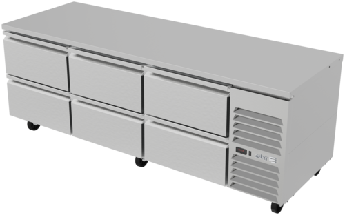 Asber ASUR-93-D6 94 In. Side Mount Refrigerated Table, 6 Drawers, 30.2 Cu. Ft., R-290 Refrigerant
