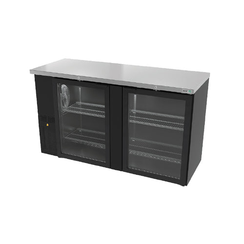Asber ABBC-24-60G 62 In. Slim Line Back Bar Refrigerator, 2 Glass Doors, 25 In. Deep, Holds 390 12 oz. Bottles