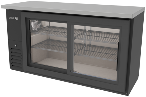 Asber ABBC-24-60G-SD 62 In. Slim Line Back Bar Refrigerator, 2 Sliding Glass Doors, 25 In. Deep, Holds 390 12 oz. Bottles