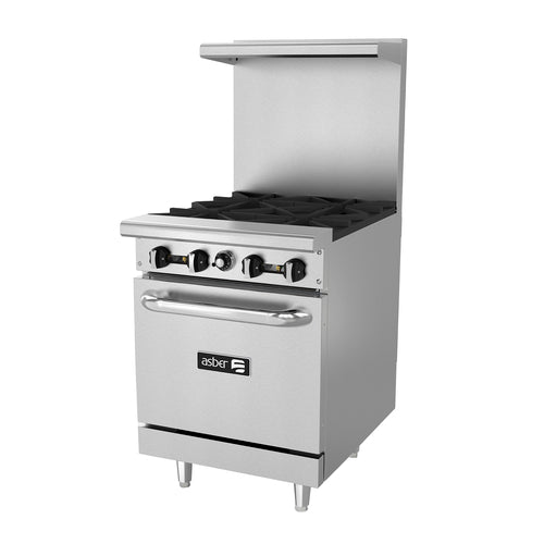 Asber AER-4-24 24 In. Restaurant Gas Range, 4 Open Burners, 210,000 BTU