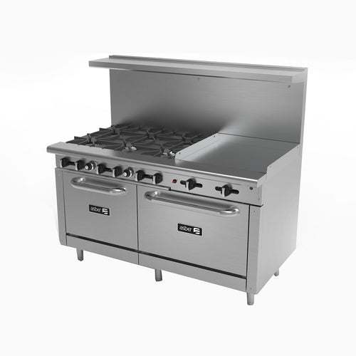 Asber AEMR-2-G36-B4-60-H 60 In. Restaurant Gas Range, 4 Open Burners Plus A 36 In. Griddle, 252,000 BTU