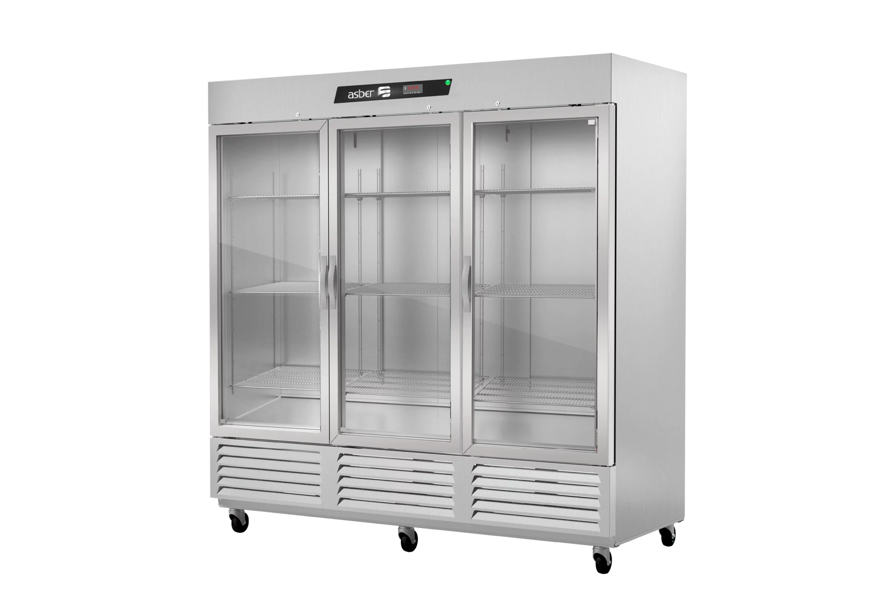 Asber ARR-72-3G-H 83 In. Three Section Reach-In Refrigerator, Glass Doors, 72 Cu. Ft., R-290 Refrigerant