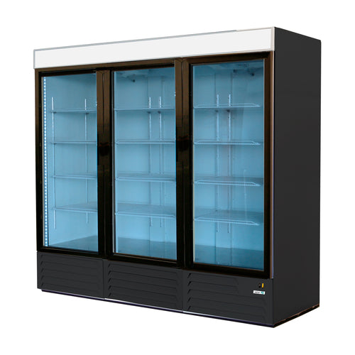 Asber ARMD-72-A 83 In. Three Section Refrigerator Merchandiser, Swing Glass Doors, 72 Cu. Ft., LED Lighting