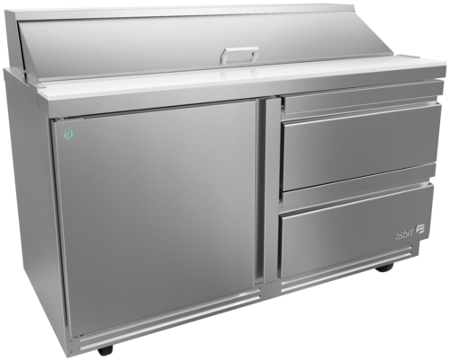 Asber APTS-60-16-D2-P 61 In. Premium Line Salad and Sandwich Prep Table, 16 Pan, 1 Door And 2 Drawers, 20.6 Cu. Ft.