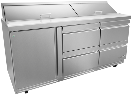 Asber APTS-72-18-D4-P 73 In. Premium Line Salad and Sandwich Prep Table, 18 Pan, 1 Door And 4 Drawers, 25.4 Cu. Ft.