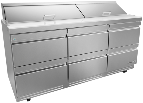 Asber APTS-72-18-D6-P 73 In. Premium Line Salad and Sandwich Prep Table, 18 Pan, 6 Drawers, 25.4 Cu. Ft.