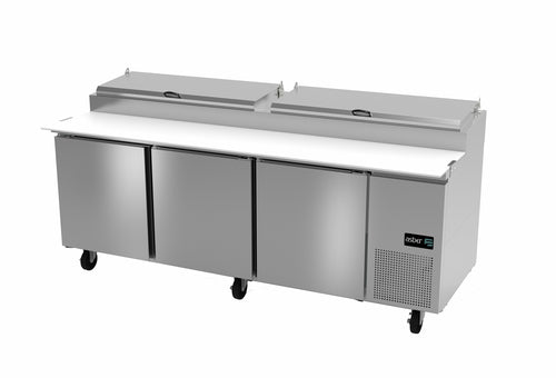 Asber APTP-93 94 In. Pizza Prep Table, 12 Pan, 3 Doors, 30.2 Cu. Ft., 19 In. Cutting Board