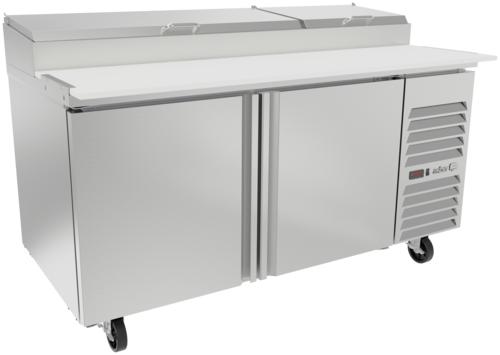 Asber APTP-67-D2 68 In. Pizza Prep Table, 9 Pan, 1 Door And 2 Drawers, 20.8 Cu. Ft., 19 In. Cutting Board