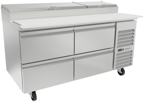 Asber APTP-67-D4 68 In. Pizza Prep Table, 9 Pan, 4 Drawers, 20.8 Cu. Ft., 19 In. Cutting Board