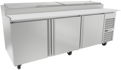 Asber APTP-93-D6 94 In. Pizza Prep Table, 12 Pan, 6 Drawers, 30.2 Cu. Ft., 19 In. Cutting Board