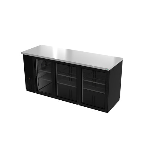 Asber ABBC-78G 80 In. Back Bar Refrigerator, 3 Glass Doors, 27.8 Cu. Ft., Holds 878 12 oz. Bottles