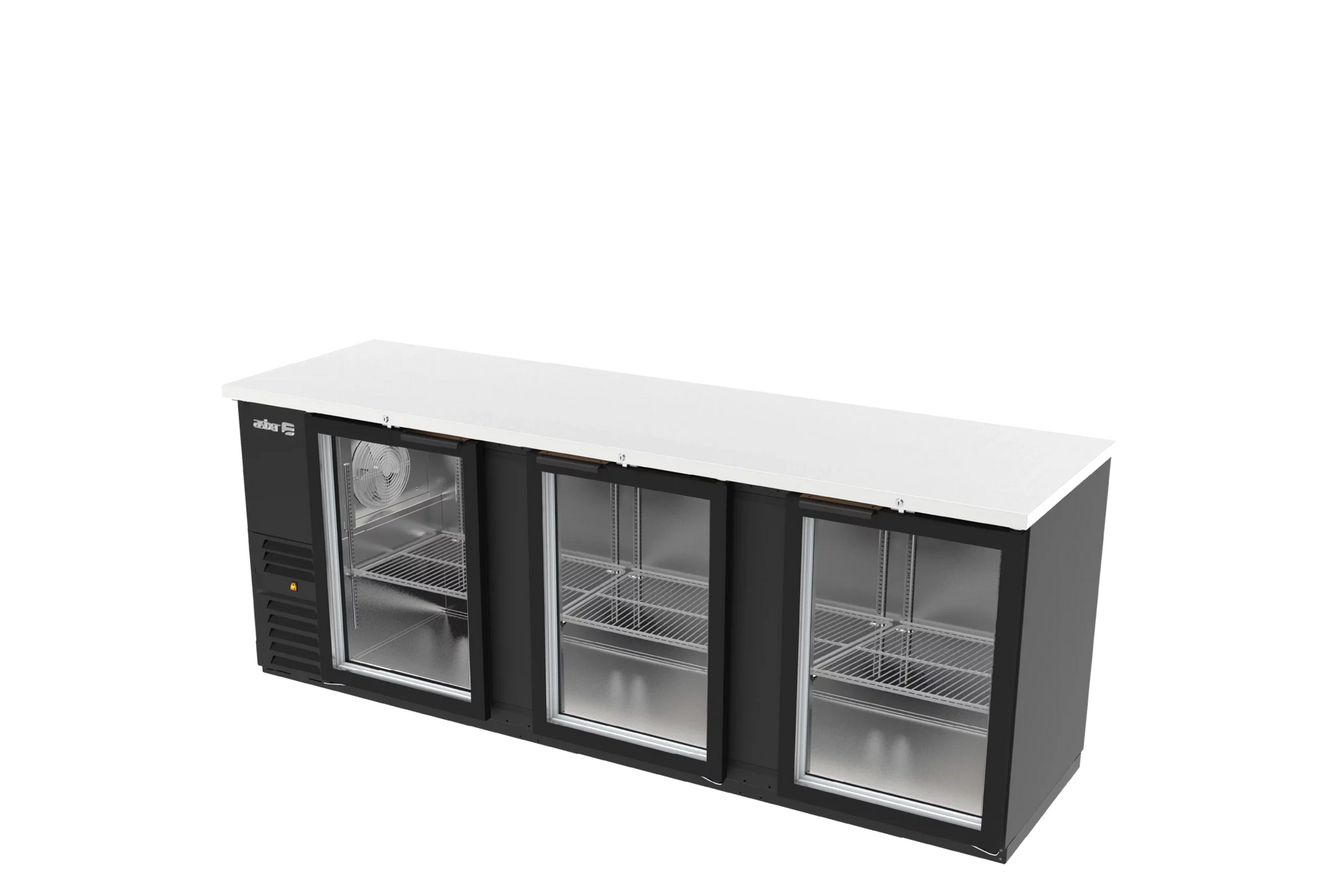 Asber ABBC-94G 96 In. Back Bar Refrigerator, 3 Glass Doors, 34.4 Cu. Ft., Holds 1200 12 oz. Bottles