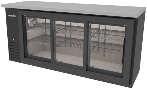 Asber ABBC-24-72G-SD 72 In. Slim Line Back Bar Refrigerator, 3 Sliding Glass Doors, 25 In. Deep, Holds 540 12 oz. Bottles