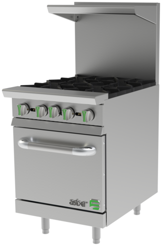 Asber AER-4-24-EM 24 In. Emerald Series Gas Range, 4 Open Burners with Oven, 150,000 BTU