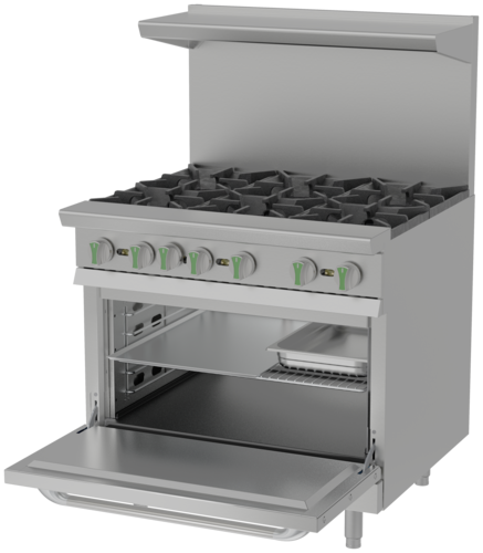 Asber AER-6-36-EM 36 In. Emerald Series Gas Range, 6 Open Burners with Oven, 210,000 BTU