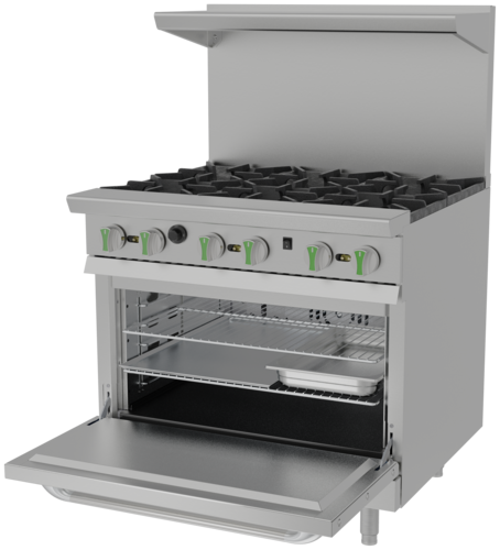 Asber AER-6-36-C-EM 36 In. Emerald Series Gas Range, 6 Open Burners with Convection Oven, 210,000 BTU