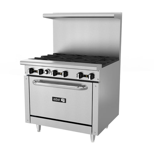Asber AER-6-36 36 In. Restaurant Gas Range, 6 Open Burners, 210,000 BTU