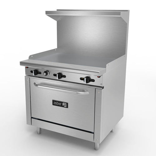Asber AER-G36-36-H 36 In. Restaurant Gas Range, A Full Width 3/4 In. Thick Griddle, 102,000 BTU