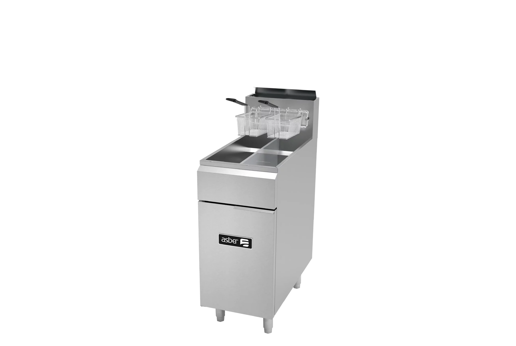 Asber AEF-25-25-S 16 In. Gas Floor Fryer, Twin 25 Lb. Split Pots Oil Capacity, 152,000 BTU