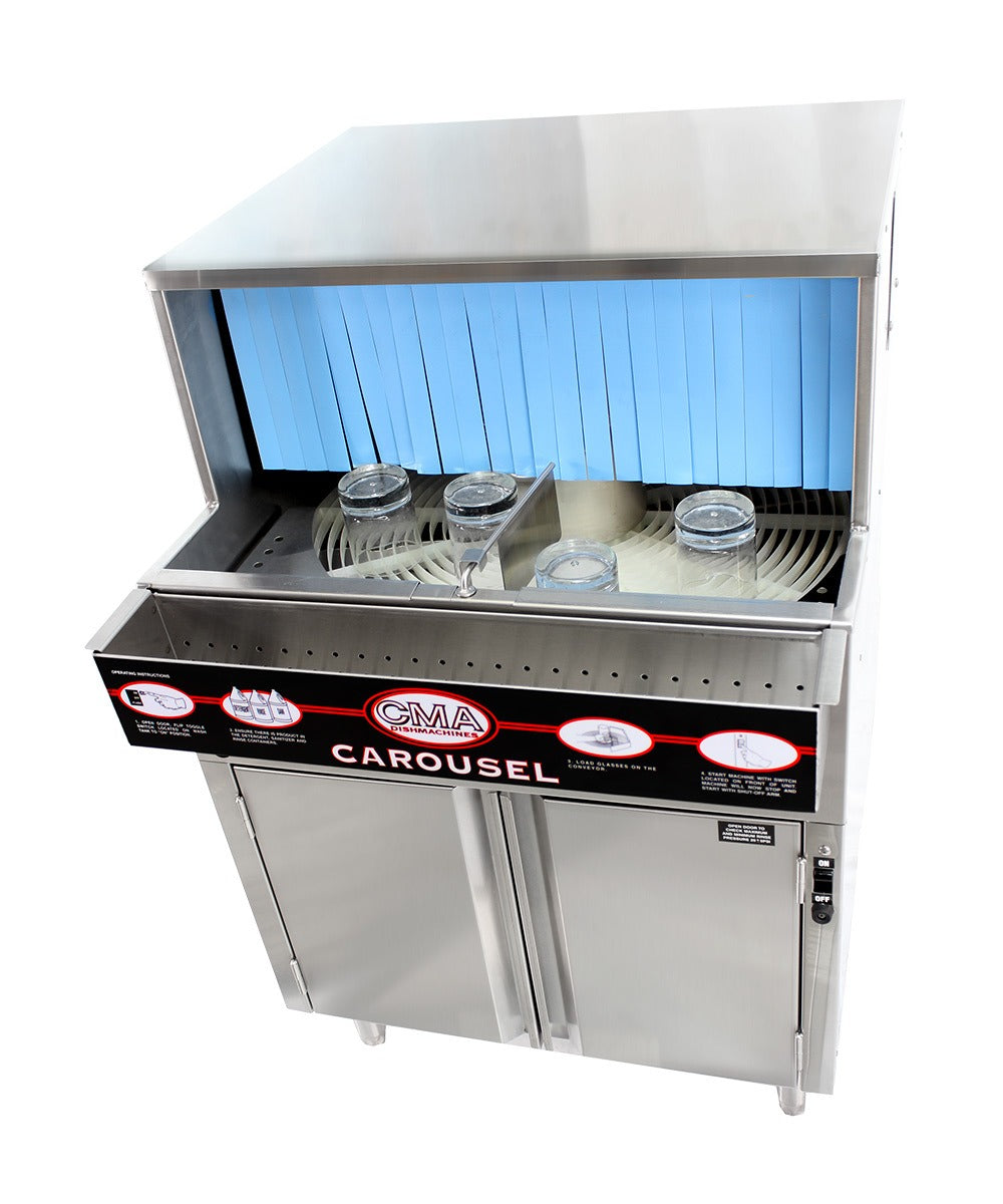 CMA Dishmachines GW-100 25 In. Rotary Undercounter Glasswasher, 1000 Glasses/Hour, 1.5 kW Tank Heater, Poly Pro Circular Conveyor