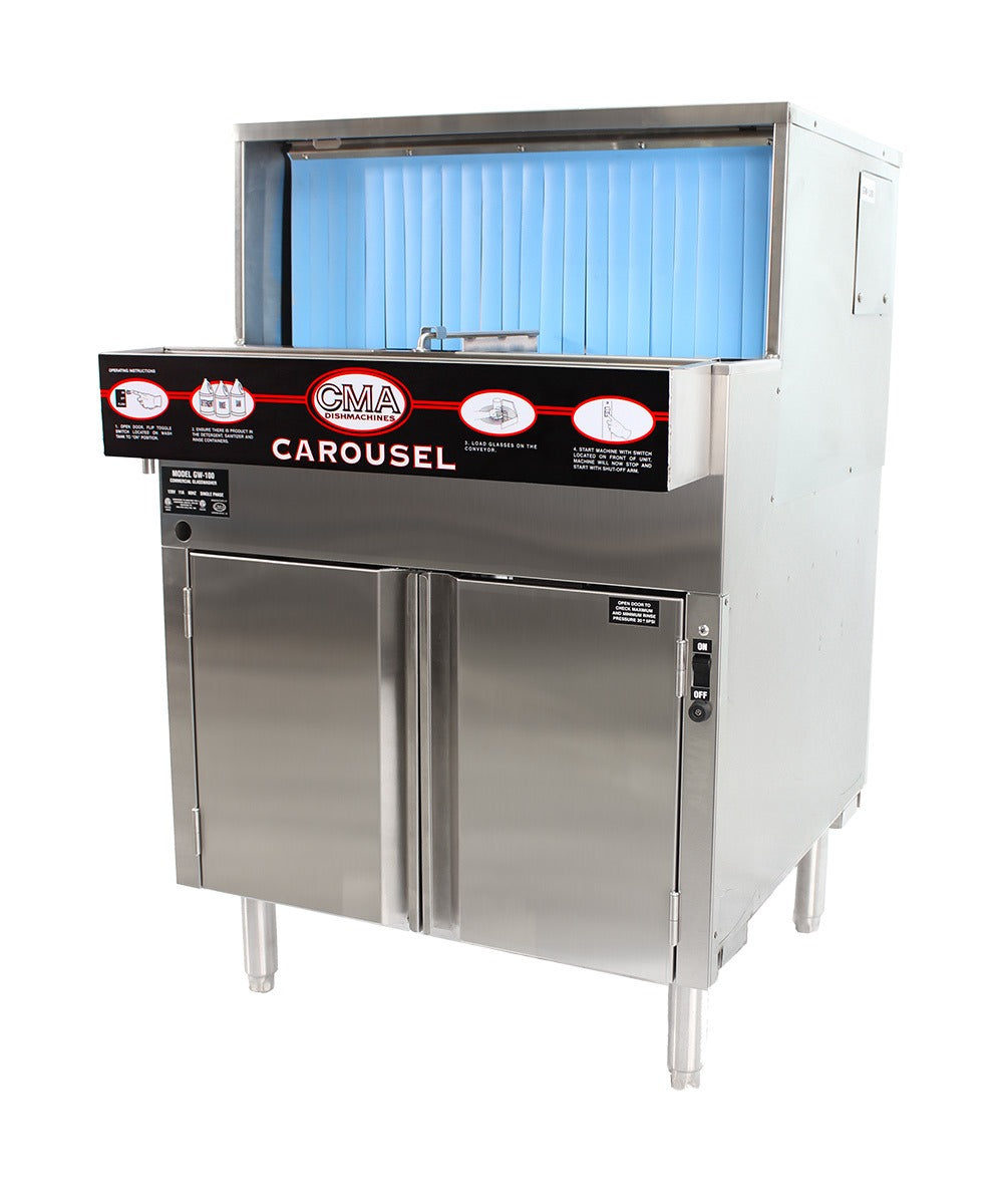 CMA Dishmachines GW-100 25 In. Rotary Undercounter Glasswasher, 1000 Glasses/Hour, 1.5 kW Tank Heater, Poly Pro Circular Conveyor