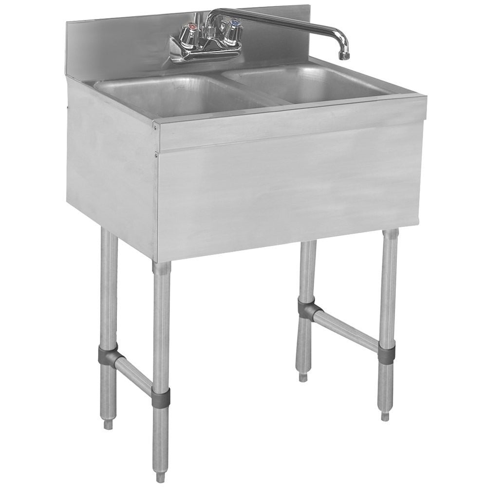 Prepline PBAR2B26 27" Stainless Steel Two Compartment Bar Sink with 3" Backsplash
