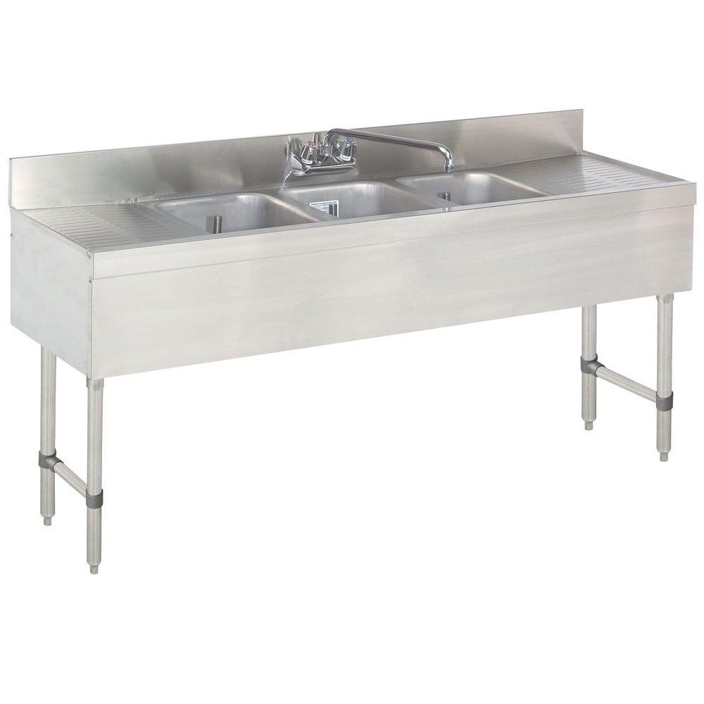 Prepline PBAR3B60-LR 60" S/S 3 Comp Bar Sink with 3" Backsplash with Left and Right Side Drainboard