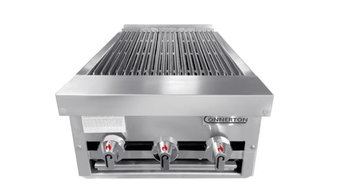 Connerton CRB-18 18 In. Countertop Gas Radiant Charbroiler, 3 Burners, 60,000 BTU, Cast Iron Grates, Welded #304 Stainless