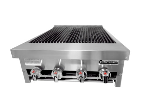 Connerton CRB-24 24 In. Countertop Gas Radiant Charbroiler, 4 Burners, 80,000 BTU, Cast Iron Grates, Welded #304 Stainless