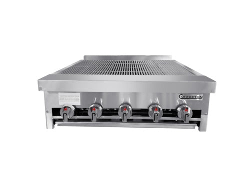 Connerton CRB-30 30 In. Countertop Gas Radiant Charbroiler, 5 Burners, 100,000 BTU, Cast Iron Grates, Welded #304 Stainless