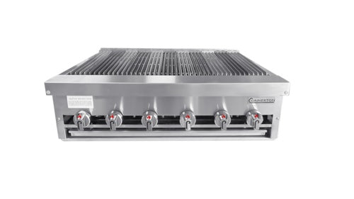 Connerton CRB-36 36 In. Countertop Gas Radiant Charbroiler, 6 Burners, 120,000 BTU, Cast Iron Grates, Welded #304 Stainless
