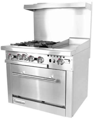Connerton CN36-4-12G 36 In. Gas Range With Griddle Top, 4 Open Burners, 12 In. Griddle, 35,000 BTU Oven