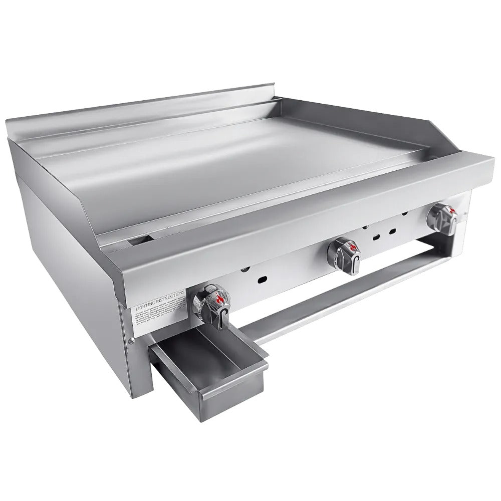 Connerton CG-36-M 36 In. Gas Countertop Manual Griddle, 3 Burners, 90,000 BTU, 1 In. Polished Steel Plate